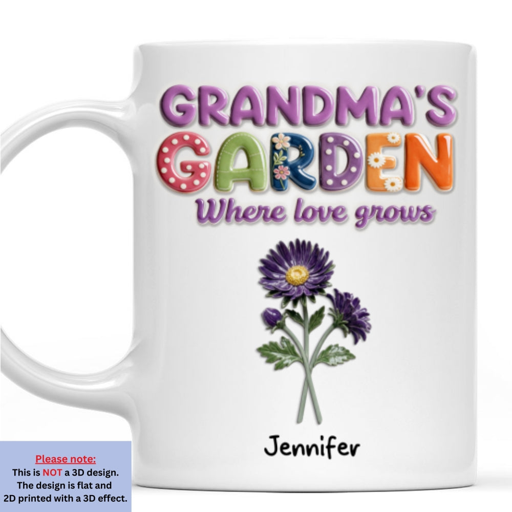 Custom Mother's Day Gift for Mom & Grandma • Grandma Garden Flower - Personalized 3D Effect Mug