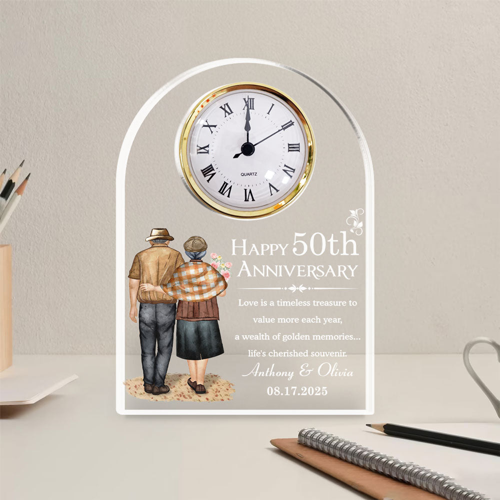 Custom Couple's Decor, Anniversary & Wedding Gift • Happy Anniversary - Personalized Acrylic Desk Clock Plaque