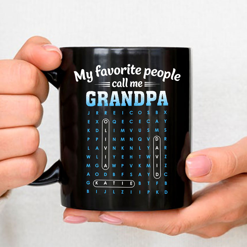 Custom Christmas & Birthday Gift For Grandpa • Favorite People Call Grandpa Dad Word Search Puzzle - Personalized Coffee Mug