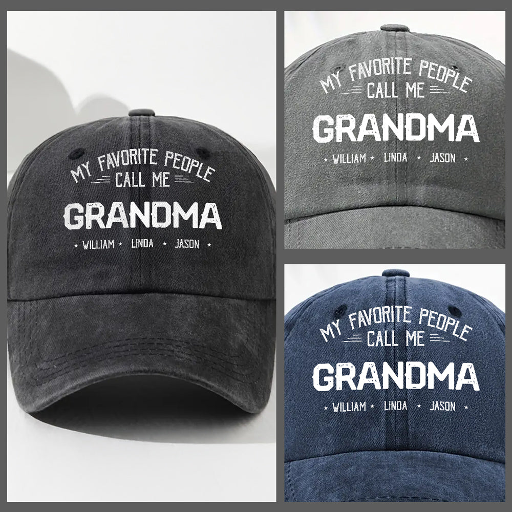 Custom Christmas Headwear Birthday Gifts for Grandma • My Favorite People Call Me Grandma Mom - Personalized Vintage Washed Denim Cap