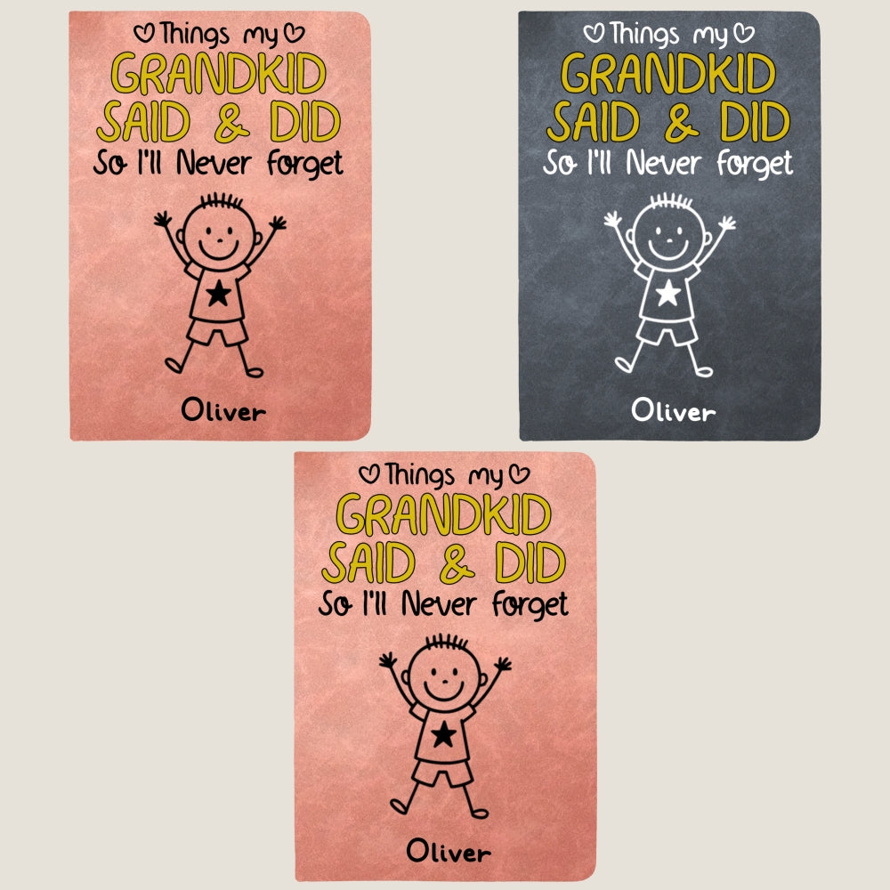 Custom Memory Notebook For Grandma, Grandpa • Grandkids Said And Did - Personalized Leather Journal