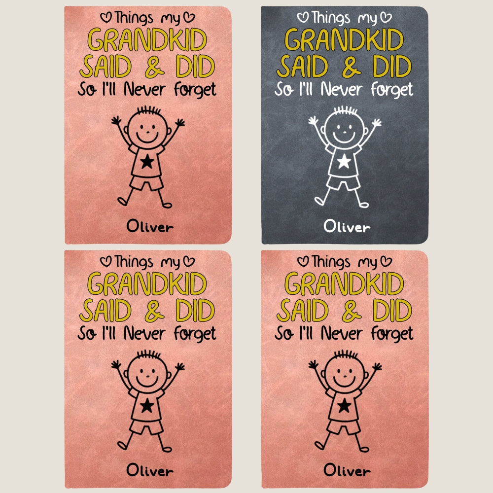Custom Memory Notebook For Grandma, Grandpa • Grandkids Said And Did - Personalized Leather Journal