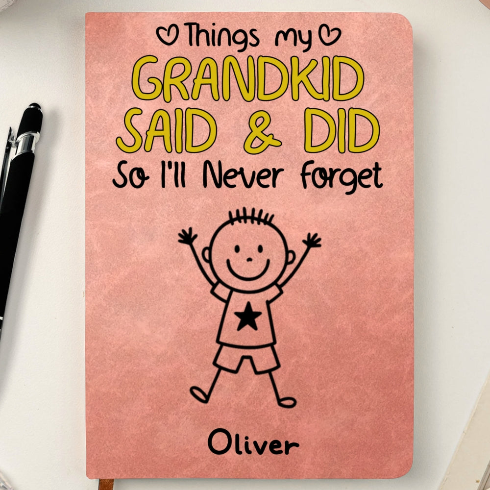 Custom Memory Notebook For Grandma, Grandpa • Grandkids Said And Did - Personalized Leather Journal