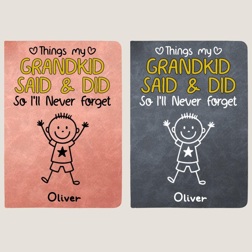 Custom Memory Notebook For Grandma, Grandpa • Grandkids Said And Did - Personalized Leather Journal