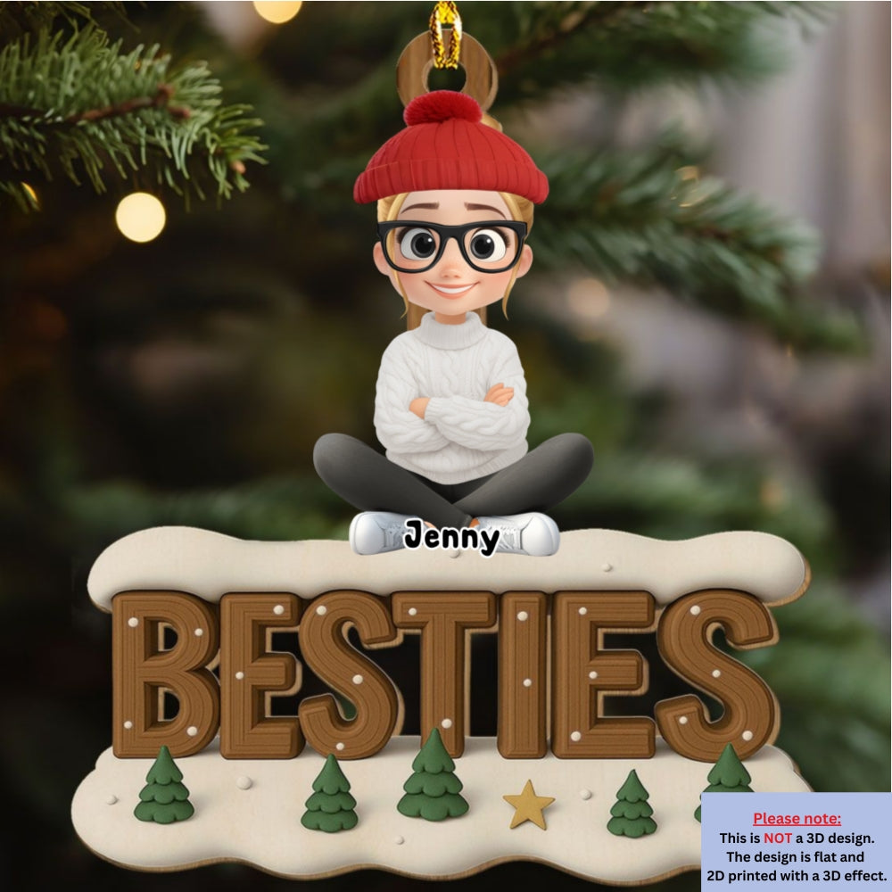 Custom Friendship Christmas Ornament, Best Friend Gift •  Besties This Year Onwards - Personalized 3D Effect Wood Ornament