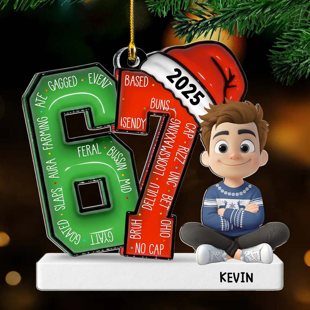 Custom Family Ornament, Christmas Gift for Family Members •  Alpha Six Seven Slang - Personalized Acrylic Ornament