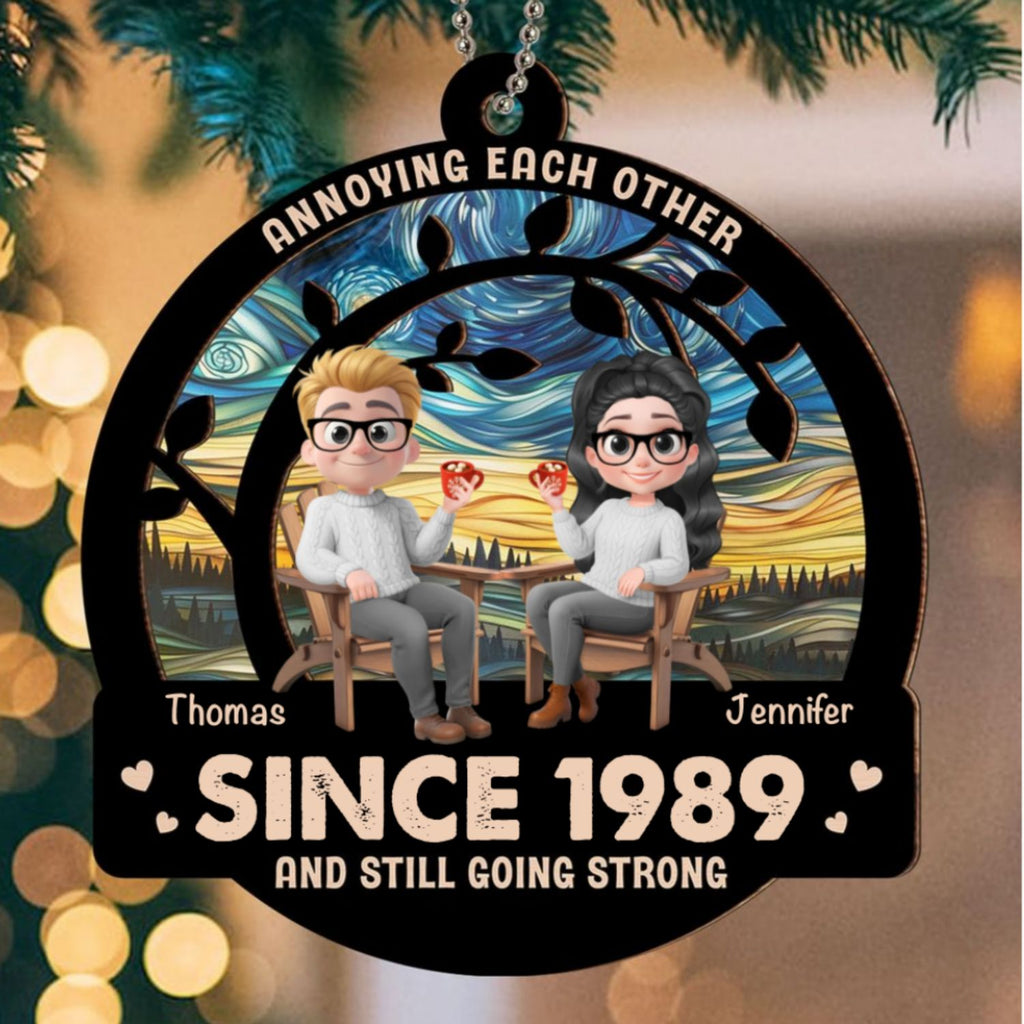 Custom Couple Christmas Ornament, Anniversary Gift •  Love Still Going Strong - Personalized Suncatcher Ornament