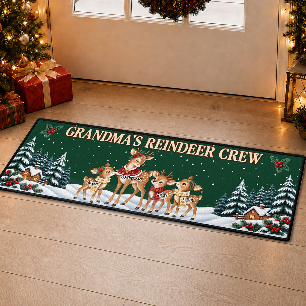 Custom Family Name Rug, Housewarming Birthday Gift For Family Members • Reindeer Winter Love - Personalized Runner Rug