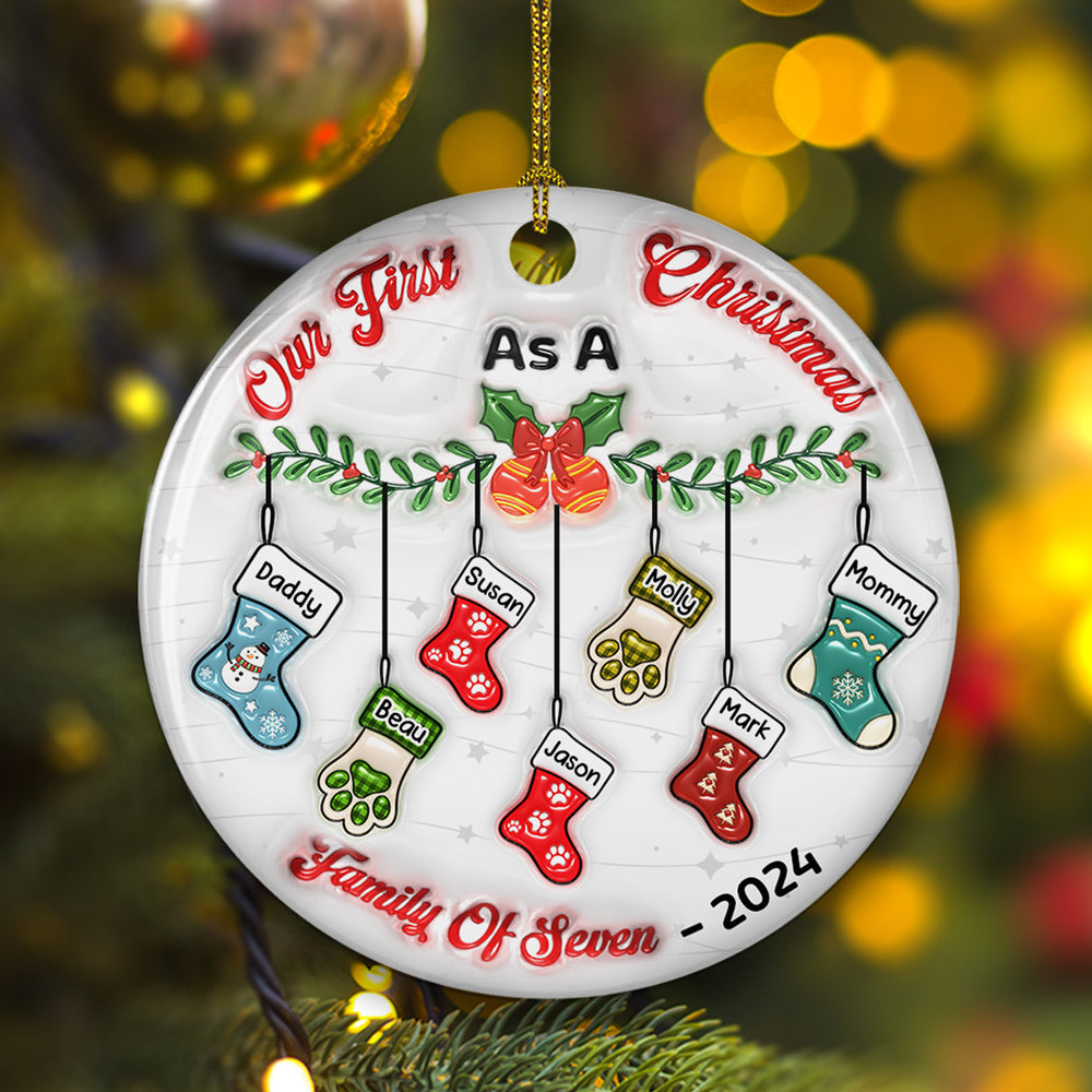 Custom Family First Christmas Ornament •  Our First Christmas As A Family - Personalized 3D Inflated Effect Ceramic Ornament