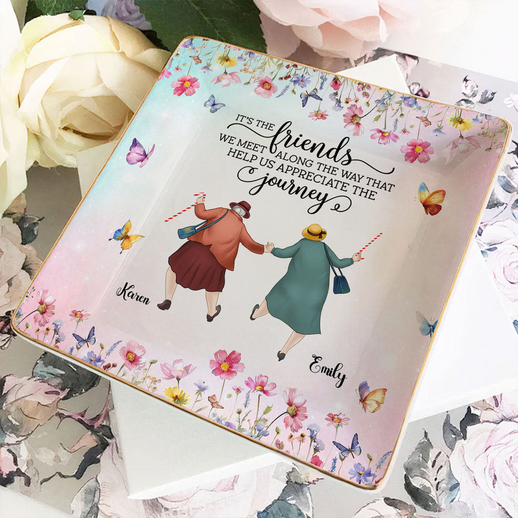Custom Bestie Trinket Dish, Birthday Christmas Gift For Best Friend • Every Chapter Better With Friends - Personalized Jewelry Dish