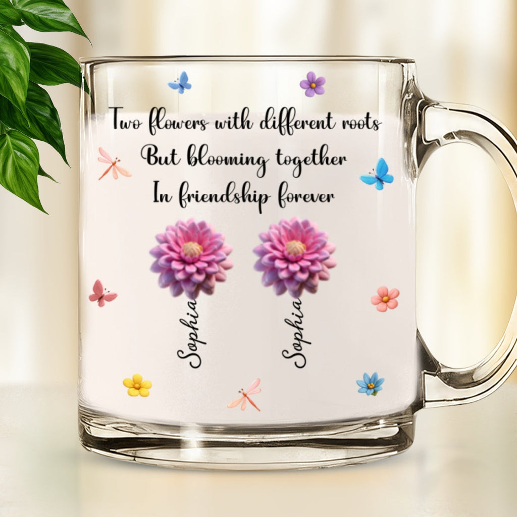 Custom Best Friend, Christmas & Birthday Friendship Keepsake Gift • Flowers Grow Friendship Lasts Forever - Personalized Glass Mug