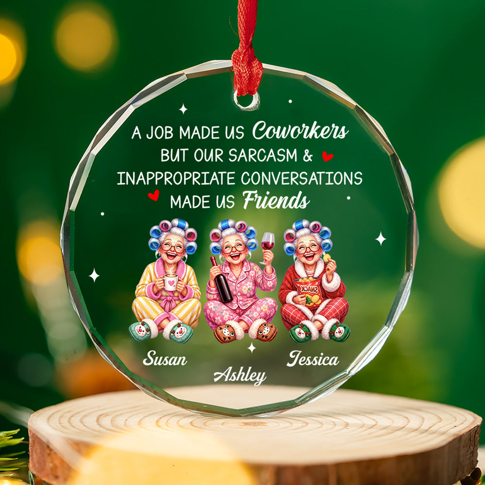 Custom Coworker Christmas Ornament, Team Appreciation Gift •  A Job Made Us Coworkers - Personalized Glass Ornament