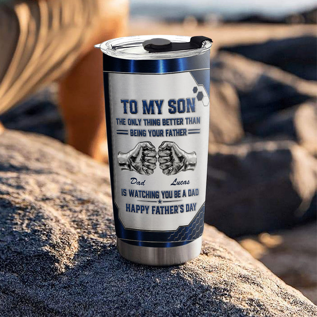 Custom Father's Day Birthday Gifts For Son • Watching My Son - Personalized 3D Effect Tumbler