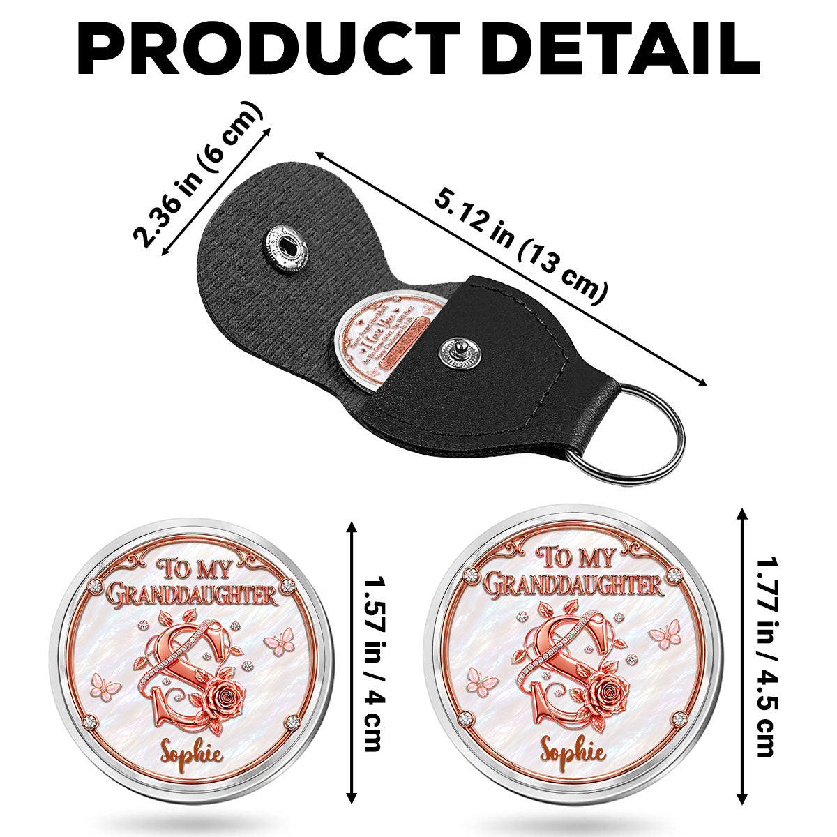 Custom Coin Keychain For Granddaughter Niece, Family Keepsake, • Strong At Heart - Personalized 3D Printing Pocket Hug