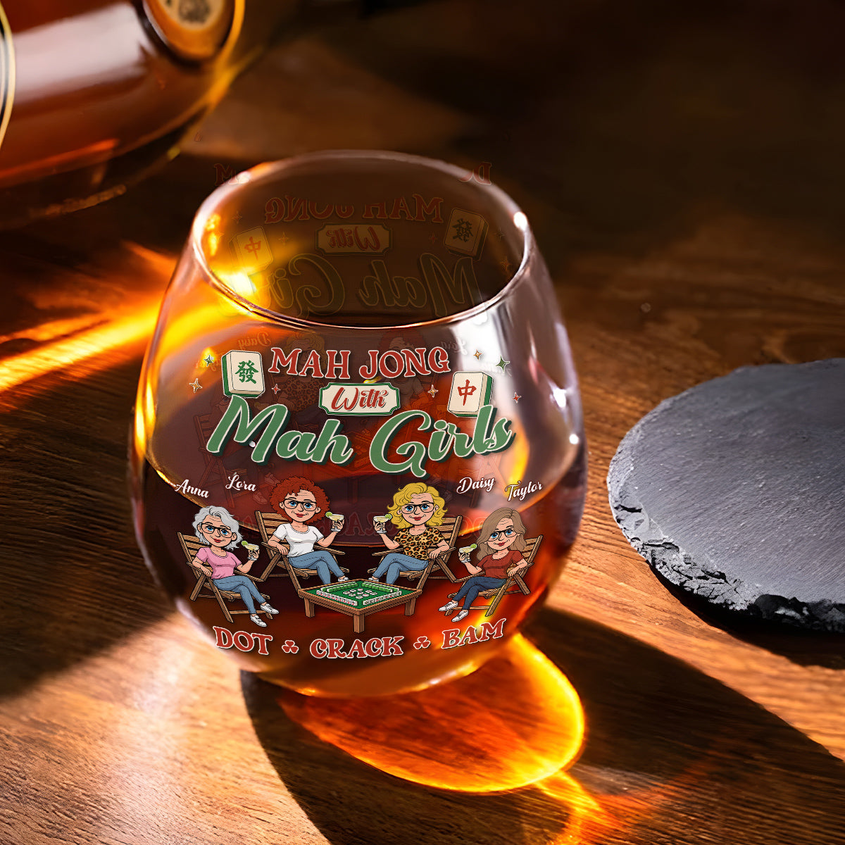 Mahjong Is Our Happy Place - Personalized Wine Glass