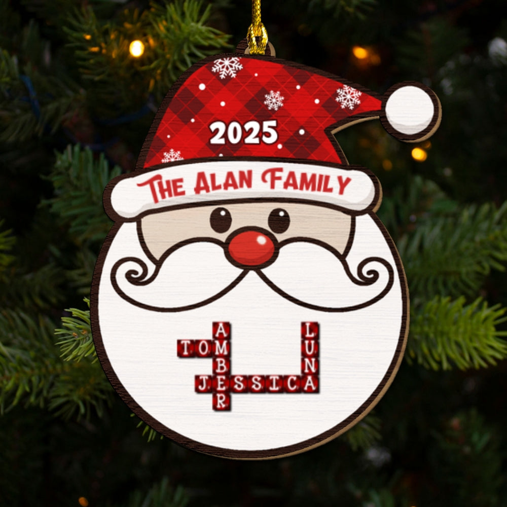 Custom Family Ornament, Christmas Gift for Family Members •  Santa Family Crossword - Personalized 2-layered Wood Ornament