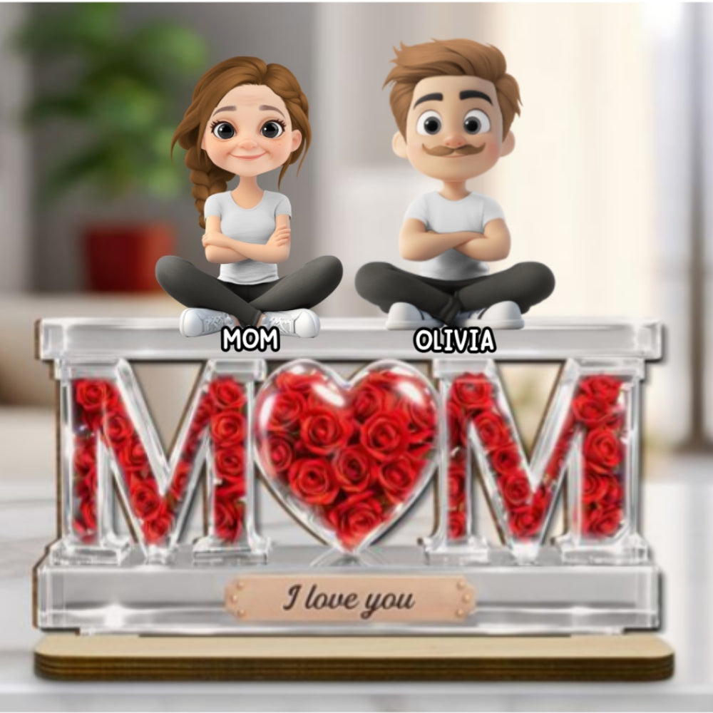 Custom Mother's Day Decor, Gift for Mom & Grandma • Flowers For Mommy - Personalized 2-Layer Wood Plaque With Flat Base