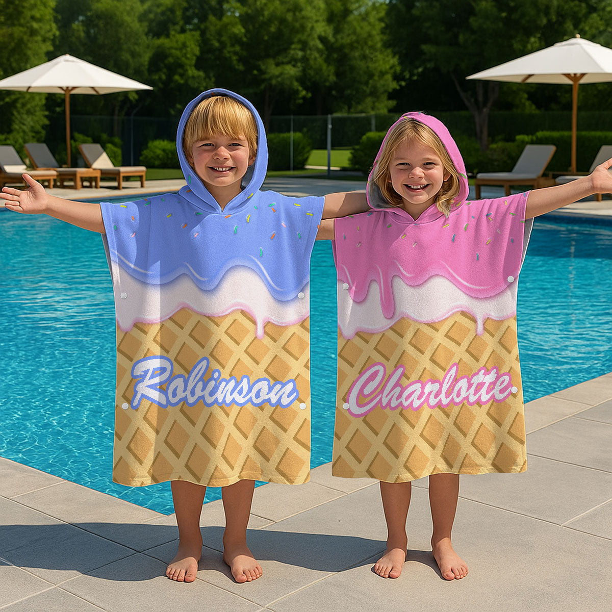 Ice Cream - Personalized Hooded Beach Towel