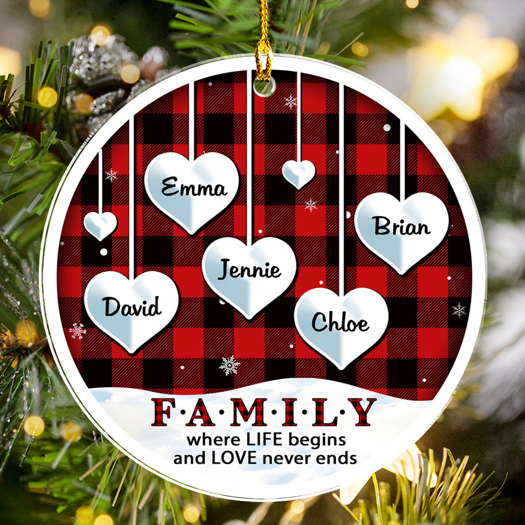 Custom Family Ornament, Christmas Gift for Family Members •  Family Where Life Begins - Personalized Acrylic Ornament