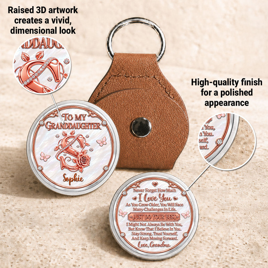 Custom Coin Keychain For Granddaughter Niece, Family Keepsake, • Strong At Heart - Personalized 3D Printing Pocket Hug