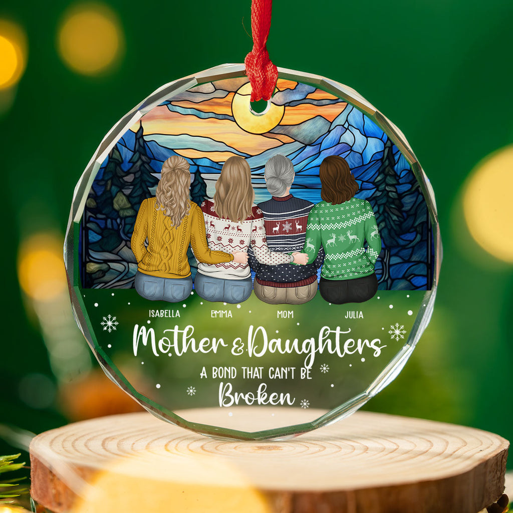 Custom Family Ornament, Christmas Gift for Family Members •  The Bond Between A Girl And Her Mom - Personalized Glass Ornament