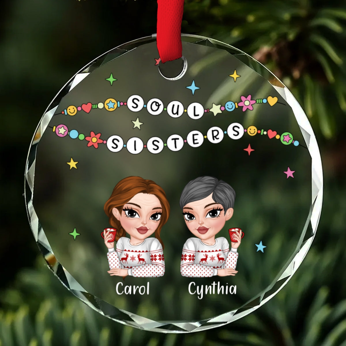 Custom Friendship Christmas Ornament, Best Friend Gift •  Friendship Bracelet - Personalized Glass Ornament