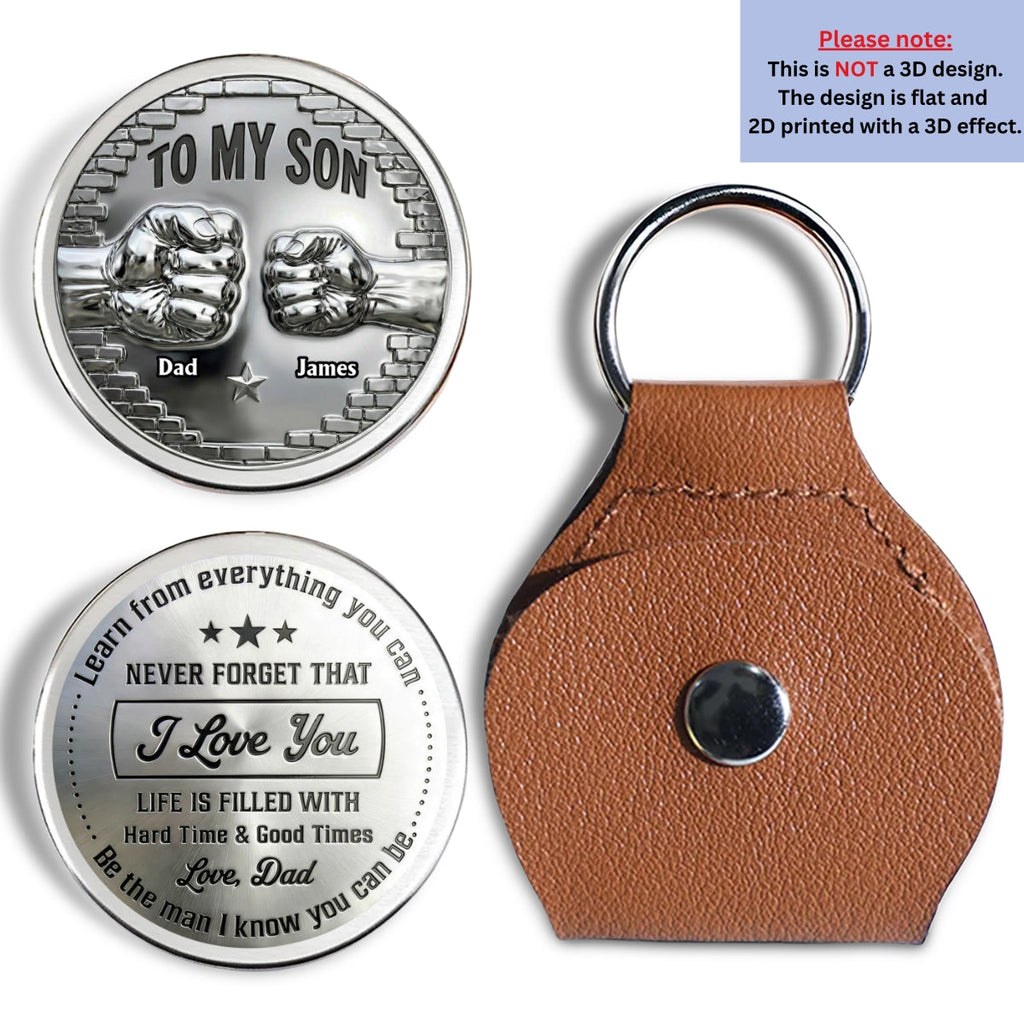 Custom Coin Keychain for Son, Father's Day Birthday Gifts • Strength And Love - Personalized Pocket Hug