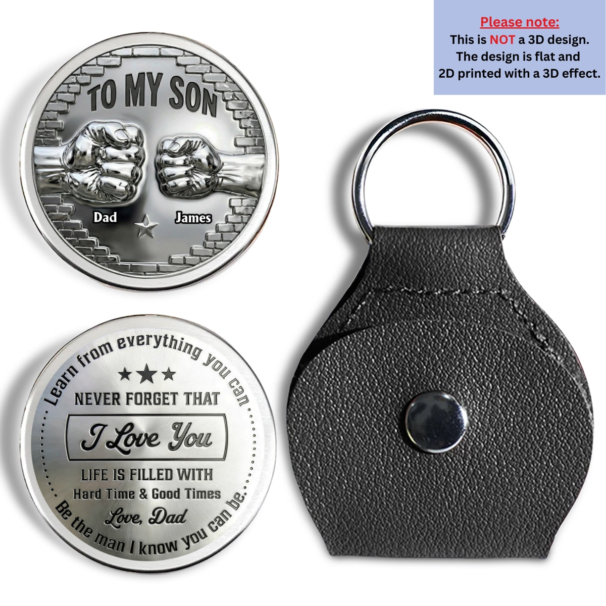 Custom Coin Keychain for Son, Father's Day Birthday Gifts • Strength And Love - Personalized Pocket Hug