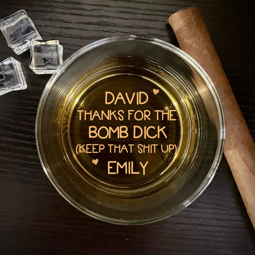 Custom Christmas Anniversary Birthday Drinkware Gifts for Couple • Thanks A Lot For That - Personalized Engraved Whiskey Glass