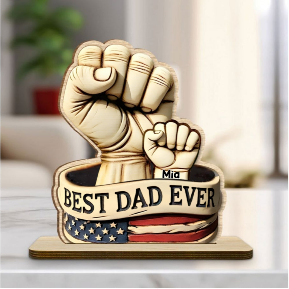 Custom Father's Day Decor, Gift for Dad & Grandpa • Best Daddy Ever - Personalized 2-Layer Wood Plaque With Flat Base