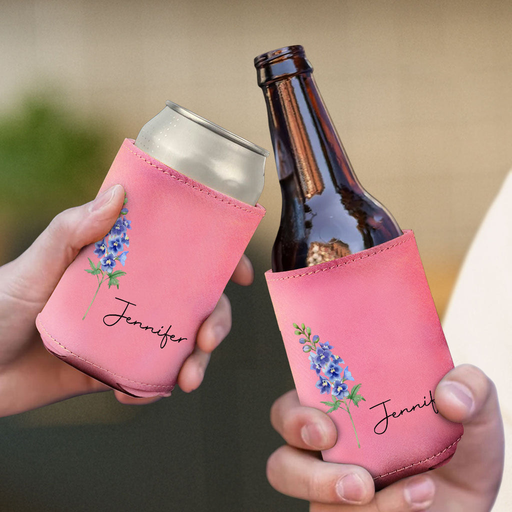 You Are The Most Beautiful Flower - Personalized Pink Leather Can Cooler Holder