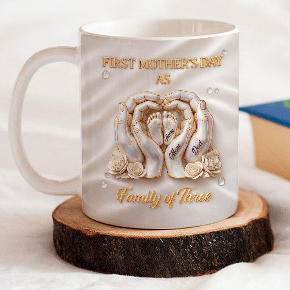 Custom First Mother's Day, Christmas Gift for New Mom • Lovely Family Of Three - Personalized 3D Inflated Effect Mug