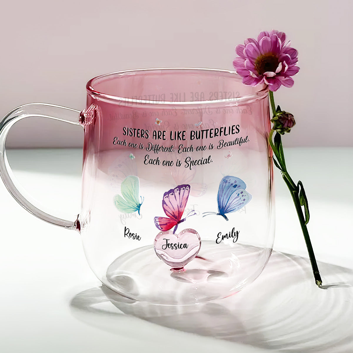 Custom Best Friend, Christmas & Birthday Friendship Keepsake Gift • Sister Are The Gardeners Of Our Souls - Personalized Pink Gradient Glass Mug