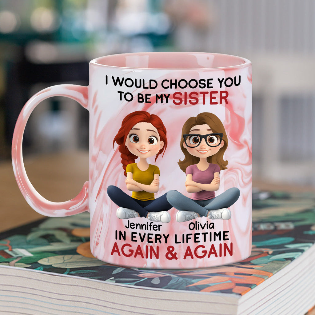 Custom Christmas & Birthday Gift For Sister • Choose You - Personalized Pink Marble Mug