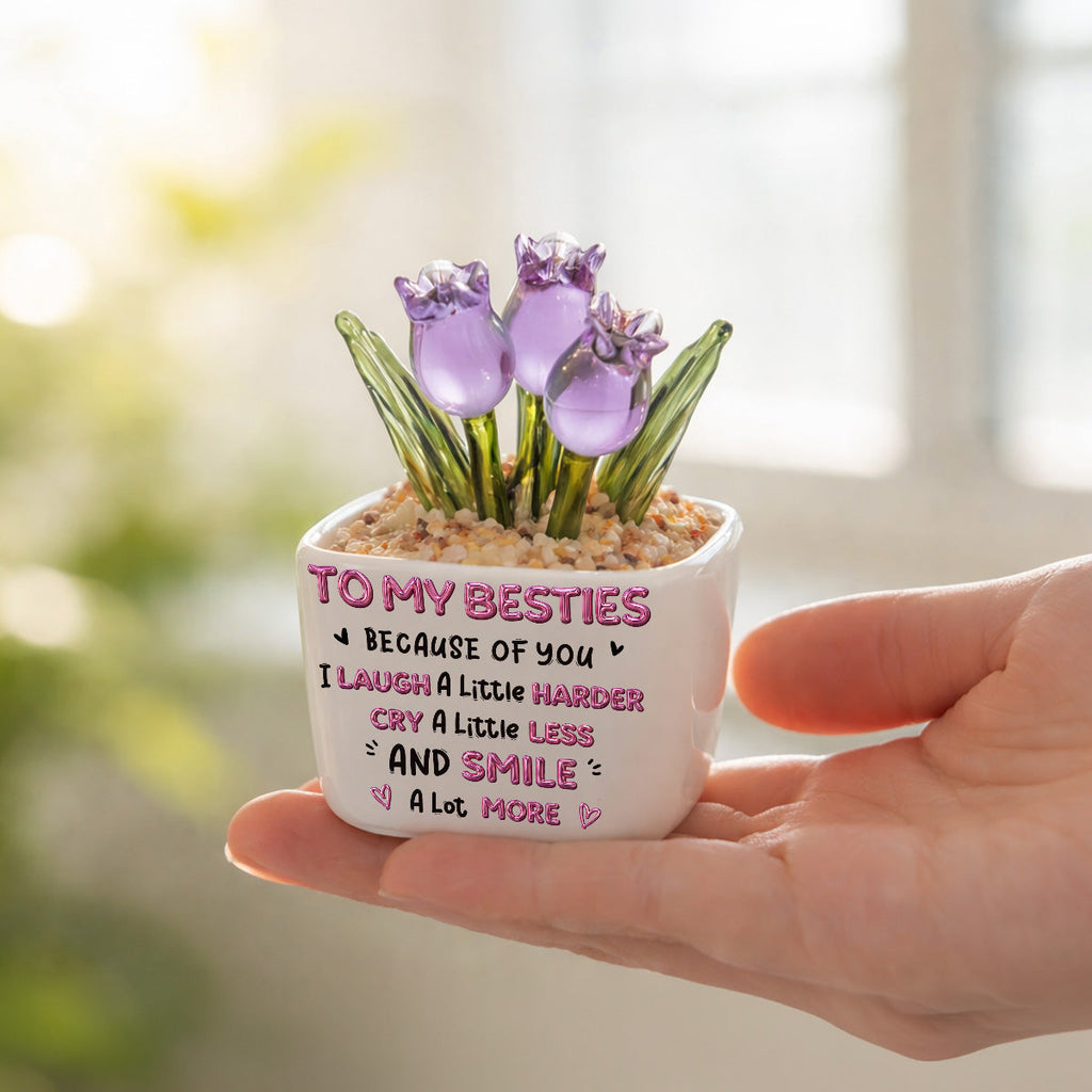 Custom Flower Keepsake, Glass Home Decor Gift for Best Friend • Smile More - Personalized Glass Everlasting Tulips