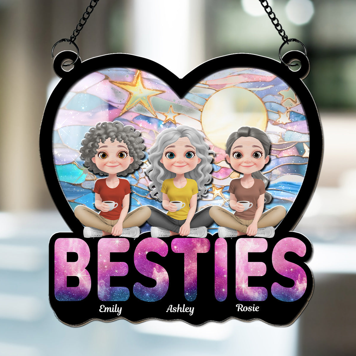 Custom Best Friend Hanging Decor, Friendship Birthday Gifts • Stars And Moon - Personalized Suncatcher