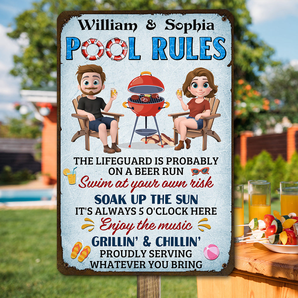 Custom Home & Wall Decor, Birthday & Christmas Gift • Pool Rules - Personalized Metal Sign