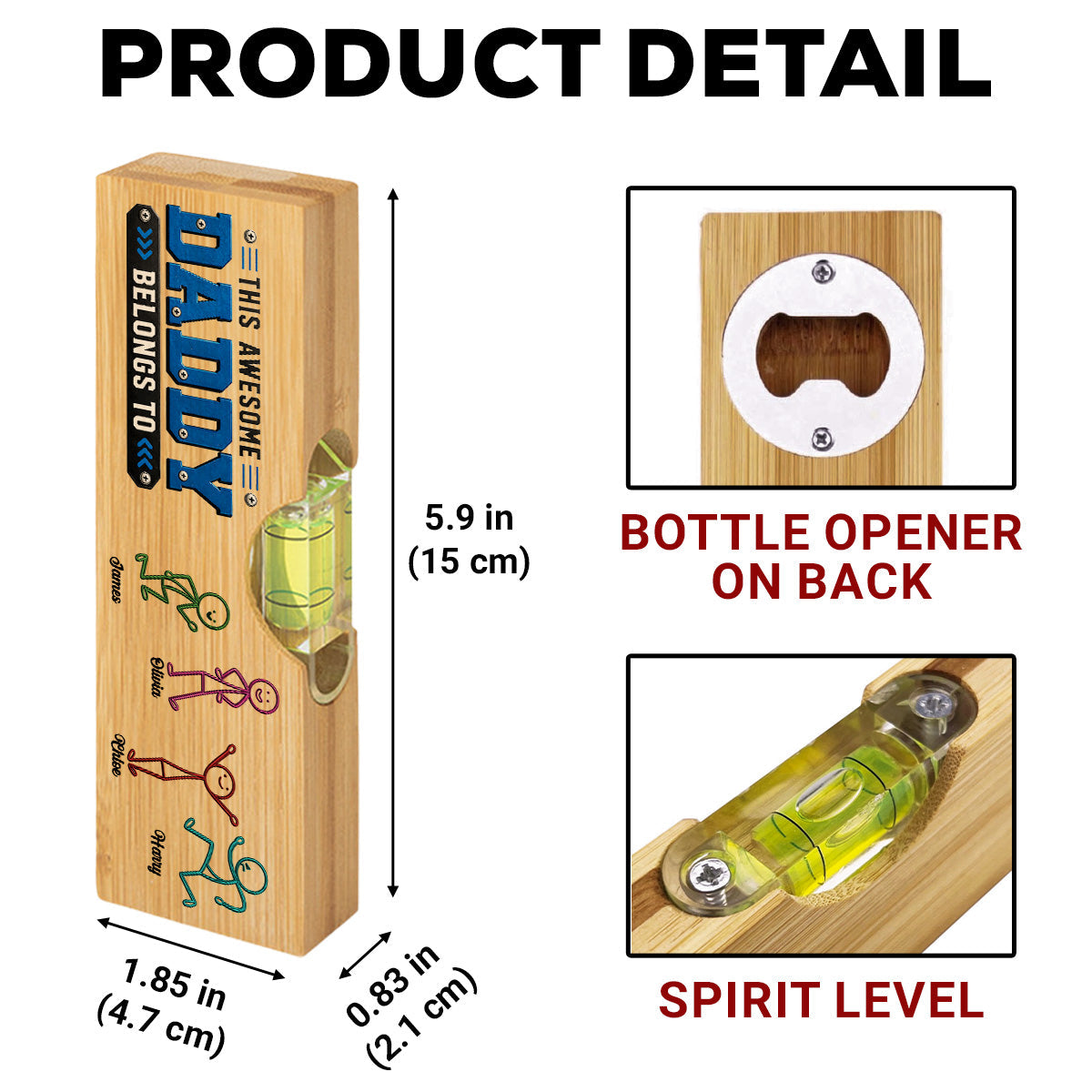 Awesome Dad - Personalized Wooden Spirit Level Bottle Opener