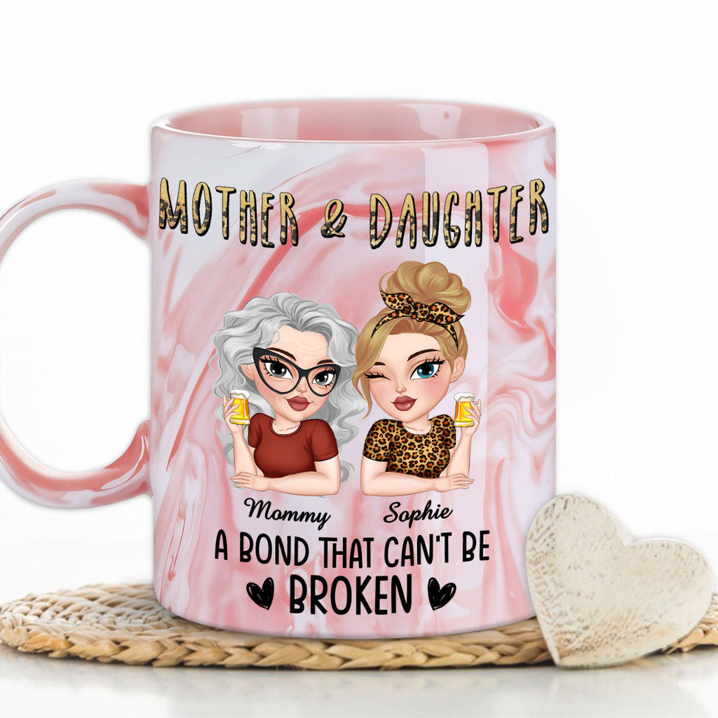 Custom Mother's Day Gift for Mom & Grandma • A Bond That Can't Be Broken - Personalized Pink Marble Mug