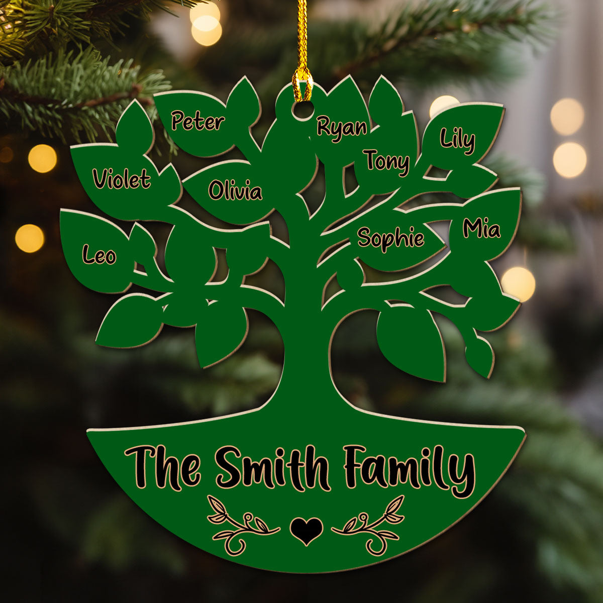 Custom Family Ornament, Christmas Gift for Family Members •  Warm Family Tree - Personalized Wood Ornament