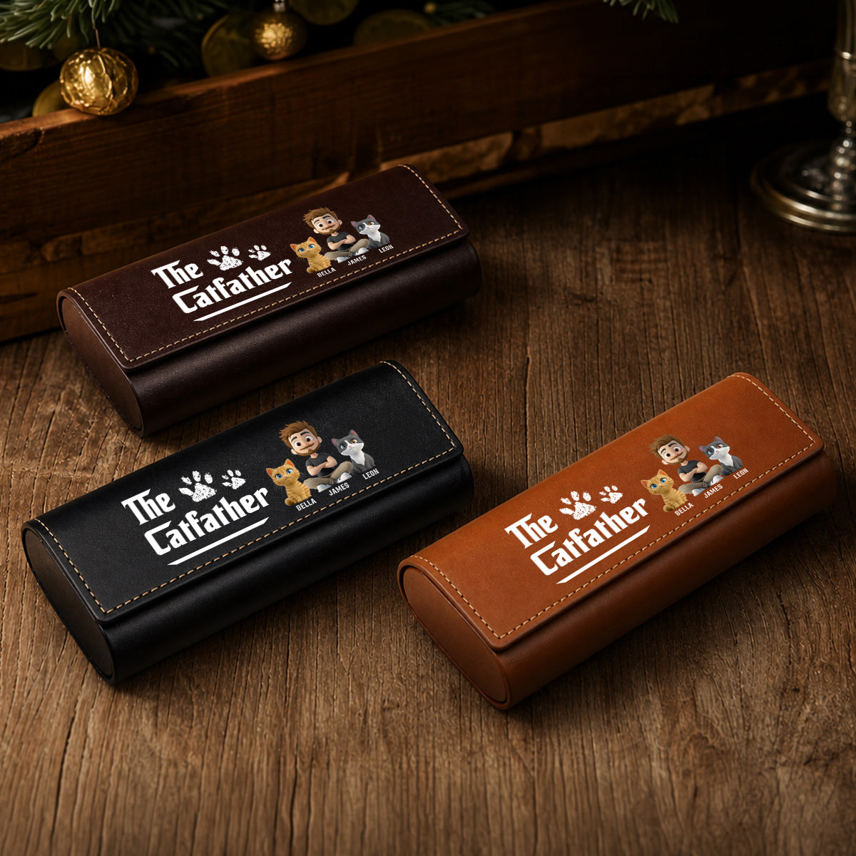 Cool Cat Father - Personalized Leather Eyeglass Case