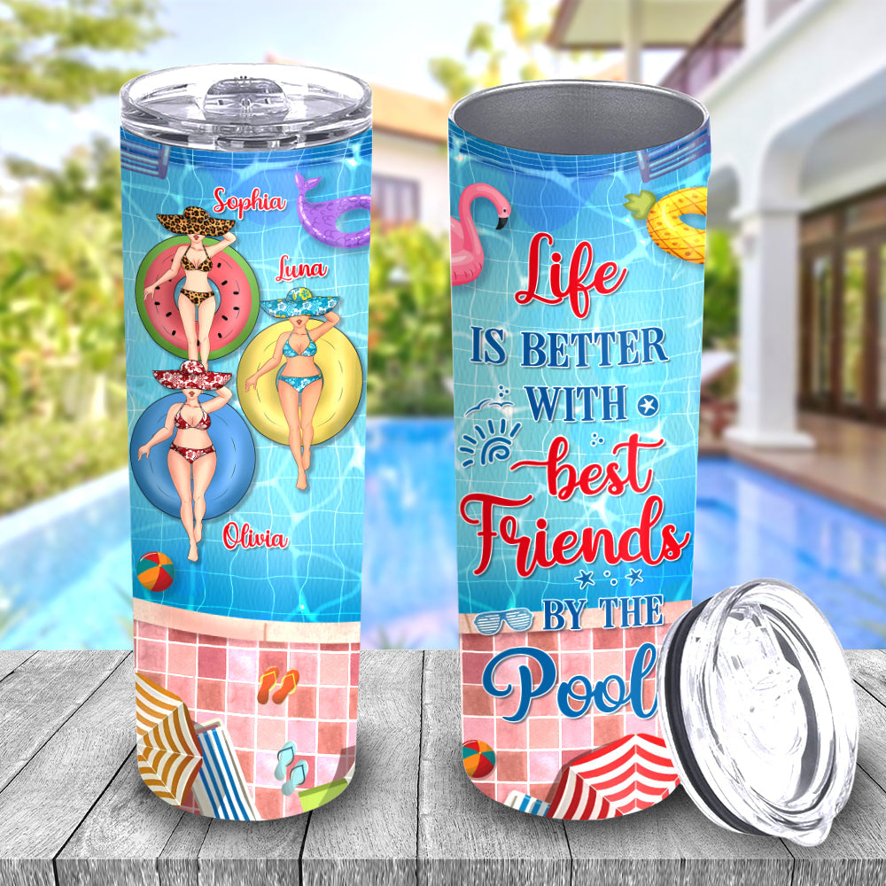 Custom Christmas Birthday Gifts For Best Friend • Summer With Bestie - Personalized Skinny Tumbler