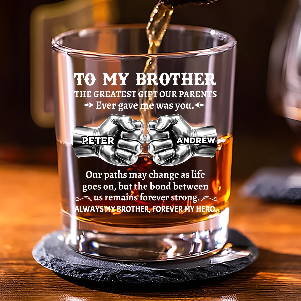 Custom Christmas Birthday Drinkware Gifts for Brother • The Greatest Gift - Personalized Whiskey Glass