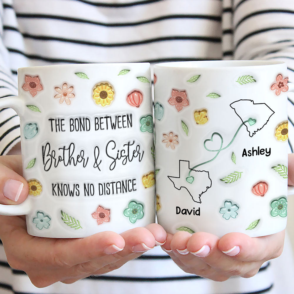 Custom Christmas & Birthday Gift for Brother & Sister • Miles Apart But Forever Connected - Personalized 3D Inflated Effect Coffee Mug