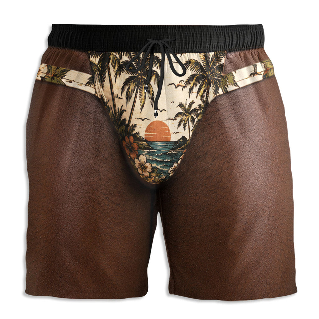 Custom Funny Hairy Man Swim Trunks, Birthday Summer Gift • Summer Vibes - Personalized Beach Shorts