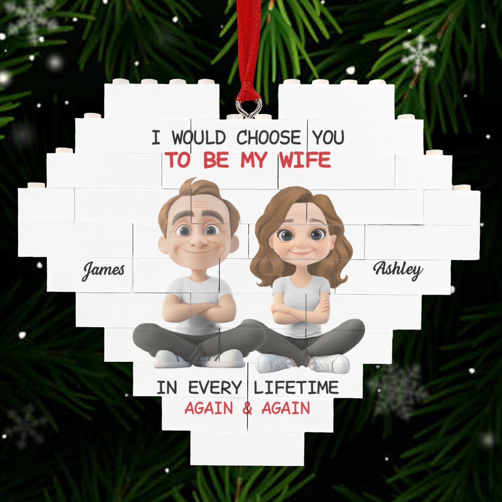 Custom Couple Christmas Ornament, Anniversary Gift •  Always Choose You - Personalized Heart Puzzle Ornament
