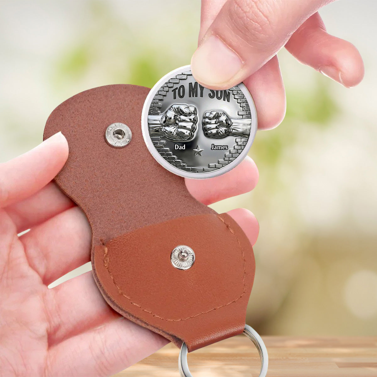 Custom Coin Keychain for Son, Father's Day Birthday Gifts • Strength And Love - Personalized Pocket Hug