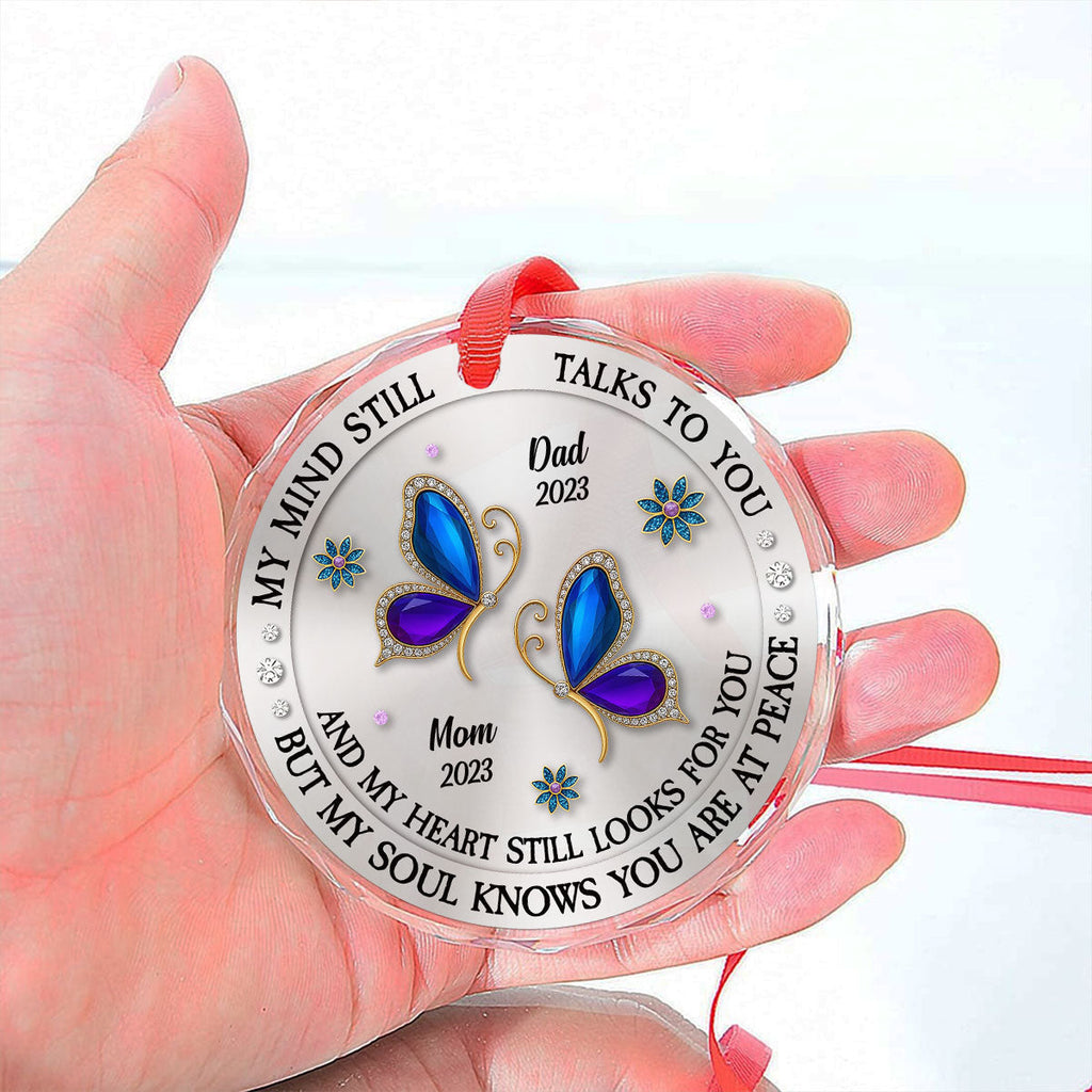 Custom Name & Year Memorial Christmas Ornament, Sympathy Keepsake • My Mind My Heart My Soul Memorial - Personalized Glass Ornament