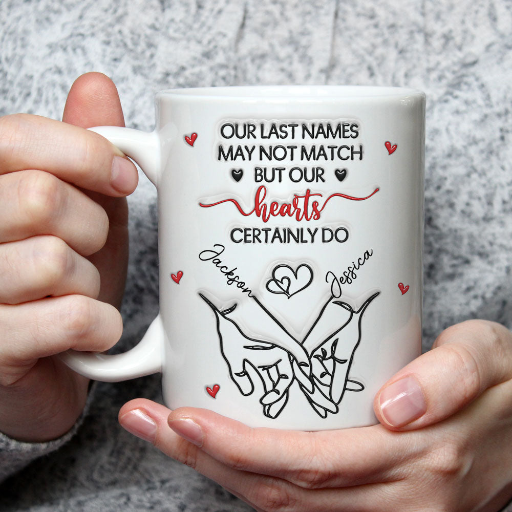 Custom Anniversary Keepsake Gifts For Couple • Our Hearts Truly Match - Personalized 3D Inflated Effect Mug