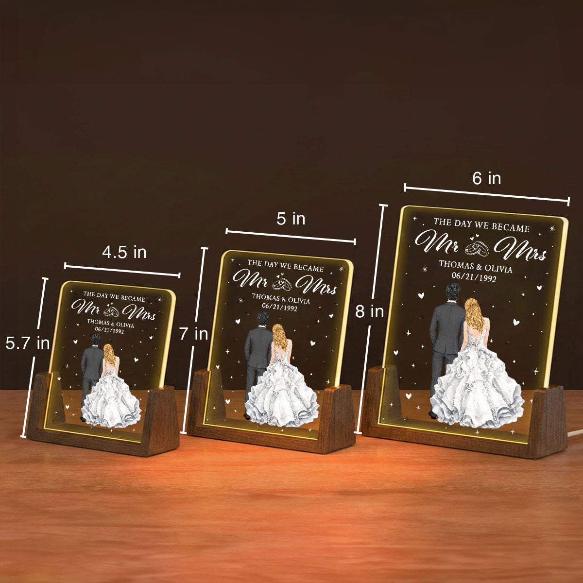 Custom Couple Gift for Anniversary, Valentine's Day, Christmas • The Day We Became Mr And Mrs - Personalized Night Light